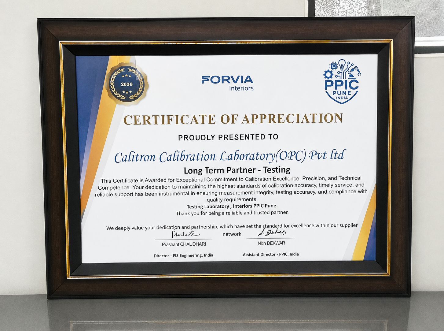 Calitron Appreciation Certificate